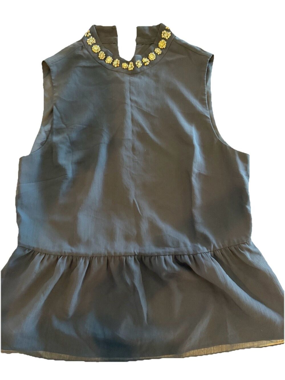 J.Crew Black Beaded Mock Neck Blouse Sleeveless Zip Women Regular Size M